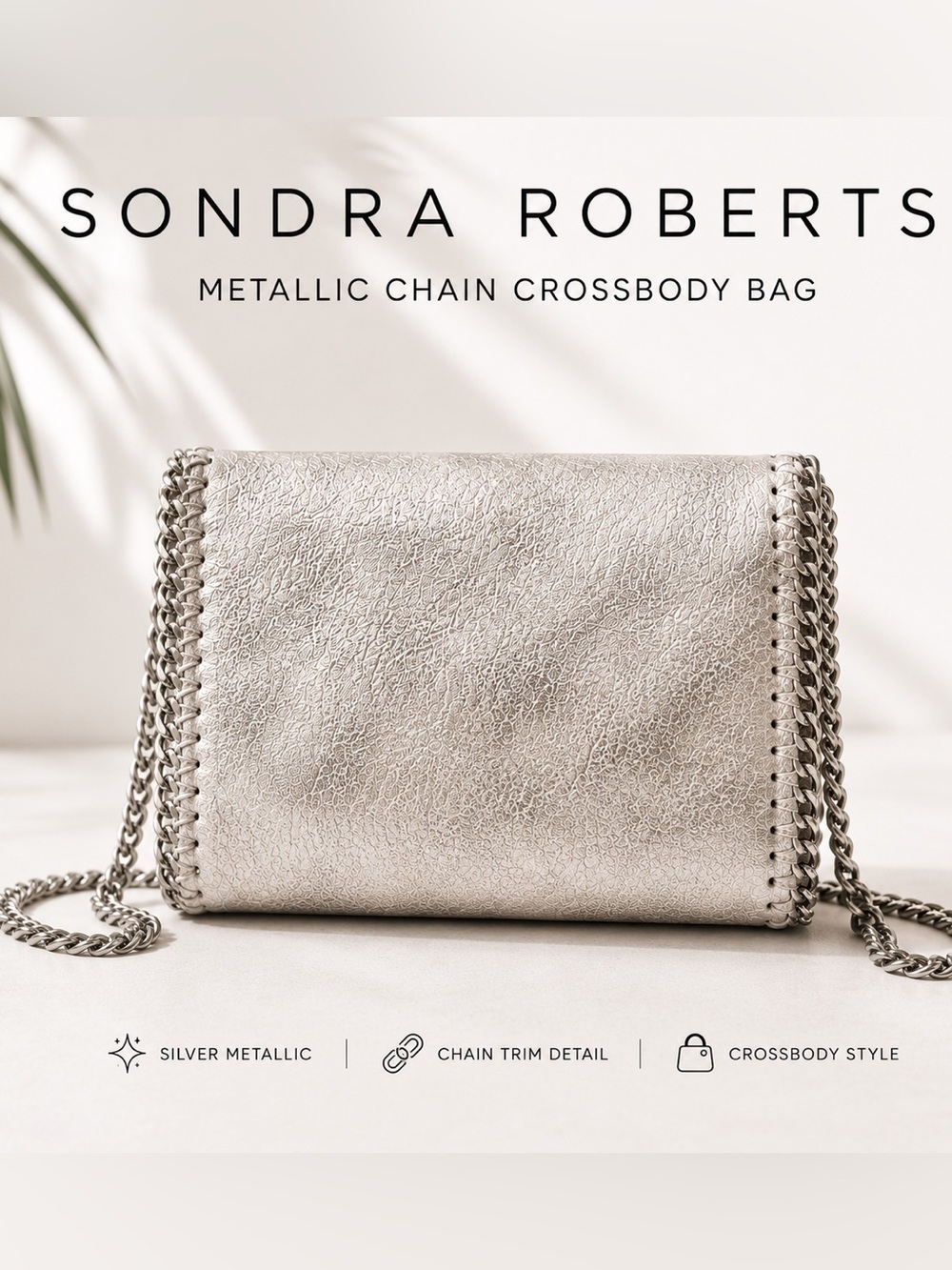 Sondra Roberts Silver Metallic Chain Crossbody Bag Y2K Boho Festival Purse - Picture 2 of 10